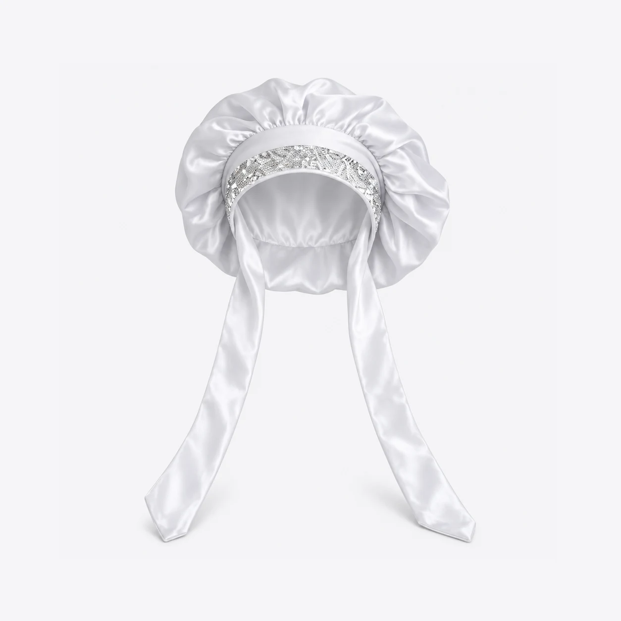 Round bonnet with strap & rhinestones